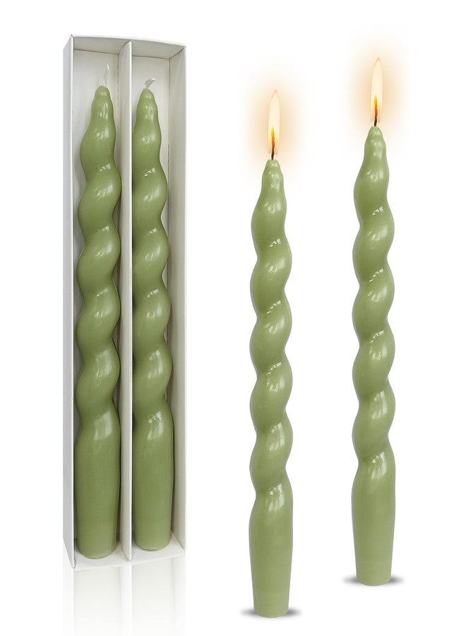 MANNYCOM 7.5 Inches Spiral Taper Candles Colorful Unscented Twisted Candle Smokeless Short Candles, Handmade Candlesticks for Wedding Dinner Home Decor, Set of 2(Grass Green) - Image 1