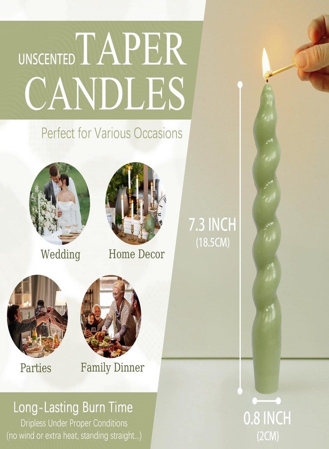 MANNYCOM 7.5 Inches Spiral Taper Candles Colorful Unscented Twisted Candle Smokeless Short Candles, Handmade Candlesticks for Wedding Dinner Home Decor, Set of 2(Grass Green) - Image 5