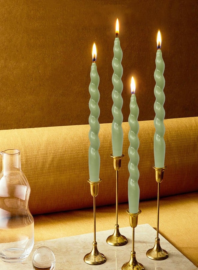 MANNYCOM 7.5 Inches Spiral Taper Candles Colorful Unscented Twisted Candle Smokeless Short Candles, Handmade Candlesticks for Wedding Dinner Home Decor, Set of 2(Grass Green) - Image 2