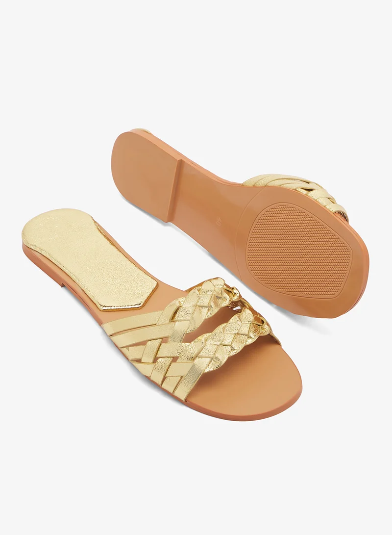 Khizana Gold Gold Woven Detail Flat Sandals for Women | Best Price UAE