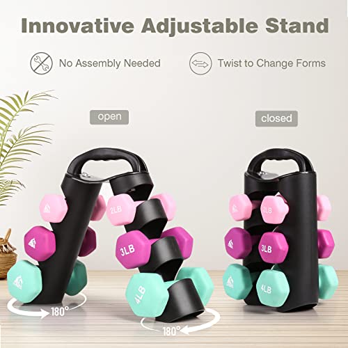 LIONSCOOL Get Fit 2LB 3LB 4LB Pair Neoprene Coated Dumbbell Set with Sturdy and Portable Rack, All Purpose Premium Hex Dumbbell Set for Home Gym and Strength Training, No Assembly Needed - Image 3