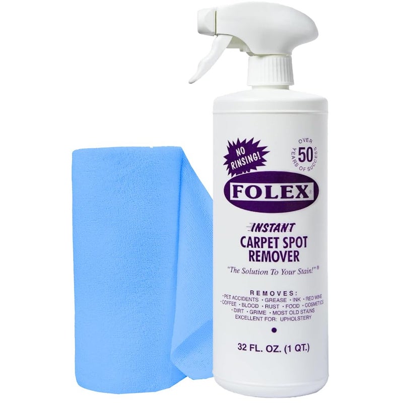 FOLEX 32 oz Instant Carpet Spot Remover Carpet Cleaner with Reusable Cleaning Cloth - Removes Pet Accidents  Grease  Red Wine and More (1 Pack) - Image 1