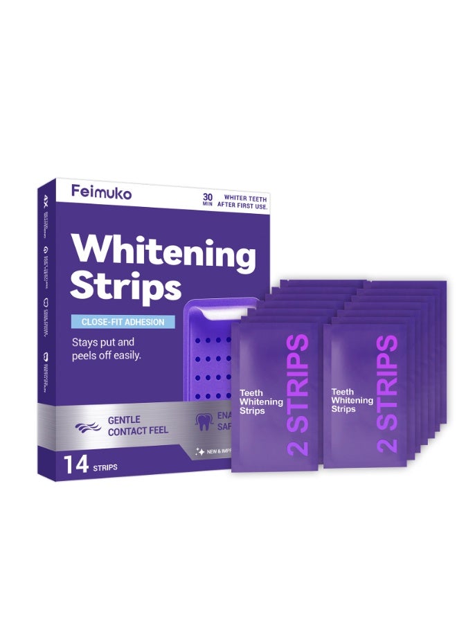 Feimuko Purple Teeth Whitening Strips for Sensitive Teeth, Enamel-Safe Color Correcting Tooth Whitener, Effectively Removes Stubborn Stains, Fast Acting  Non-Slip Grip, 14 Strips - Image 1
