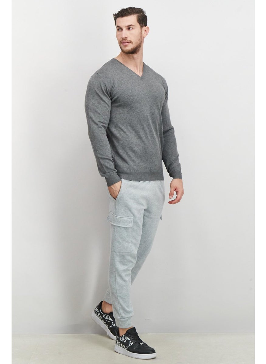 Sorbino Men V-neck Solid Long Sleeve Sweatshirts, Grey  - Image 3