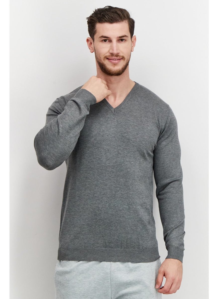 Sorbino Men V-neck Solid Long Sleeve Sweatshirts, Grey  - Image 1