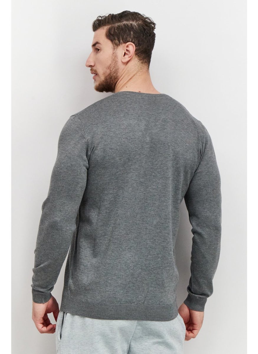 Sorbino Men V-neck Solid Long Sleeve Sweatshirts, Grey  - Image 2
