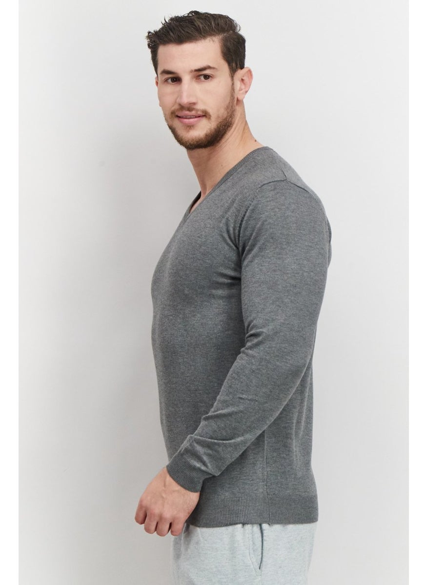 Sorbino Men V-neck Solid Long Sleeve Sweatshirts, Grey  - Image 4