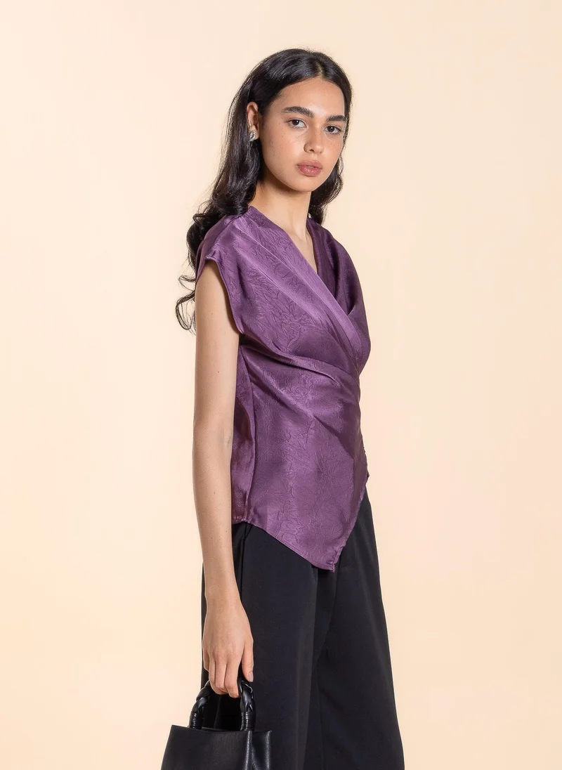 SHAPES WRAP TEXTURED SATIN TOP