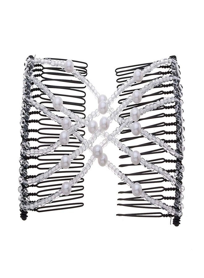 Ruihfas Easy Stretch Comb Beaded Double Stretching Combs Hair Styling Accessories for Women Girls Hair Bun Maker (White) - Image 1