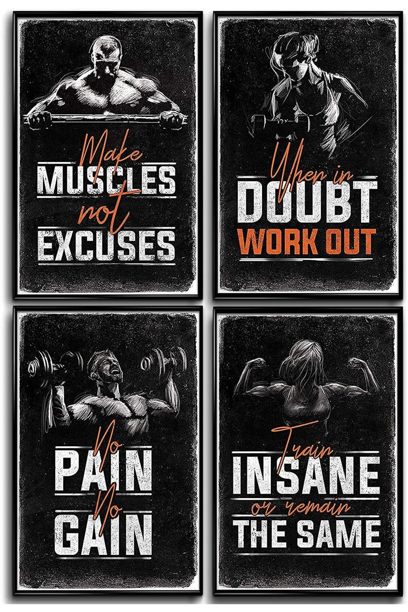 Throwback Traits Gym Posters for Home Gym Decor, Motivational Posters for Gym, Workout Posters for Home Gym, Motivational Poster, Fitness Posters, Workout Room Decor, Inspirational Posters, Gym Wall Art, 4 Set 11x17" - Image 1