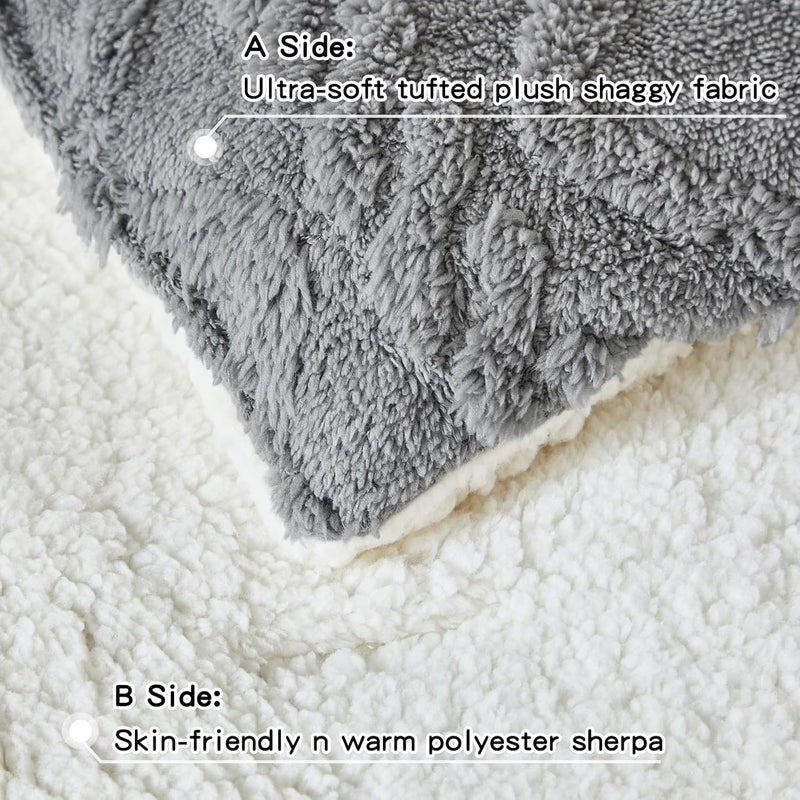 Joyreap 3-Piece Fluffy Faux Fur Sherpa Comforter Set Gray, King Size Luxury Tufted Bedding Comforter Set, All Season Soft n Cozy Plush Comforter Bed Set- 100x88 inches - Image 5