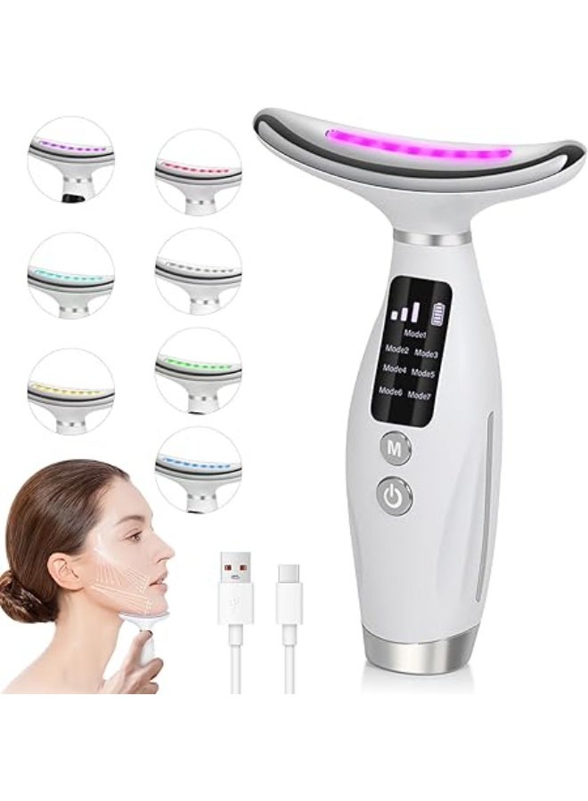 Necomi 7-in-1 Neck & Face Beauty Device with 7-Color LED Light Therapy, EMS Microcurrent & Heating – Anti-Aging Neck Tightening Massager with LCD Display – Battery Powered - Image 1