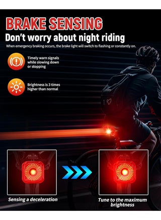 ضوء خلفي ذكي للدراجة مع شاشة LED لعرض البطارية، مصباح دراجة خلفي قابل للشحن USB-C مع مستشعر فرامل، 6 أوضاع إضاءة، مقاوم للماء IP55 لركوب الدراجات ليلاً - view 3