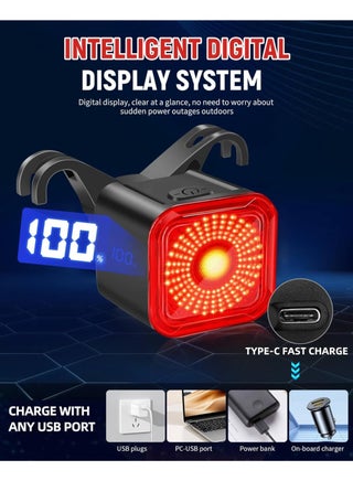 ضوء خلفي ذكي للدراجة مع شاشة LED لعرض البطارية، مصباح دراجة خلفي قابل للشحن USB-C مع مستشعر فرامل، 6 أوضاع إضاءة، مقاوم للماء IP55 لركوب الدراجات ليلاً - view 2
