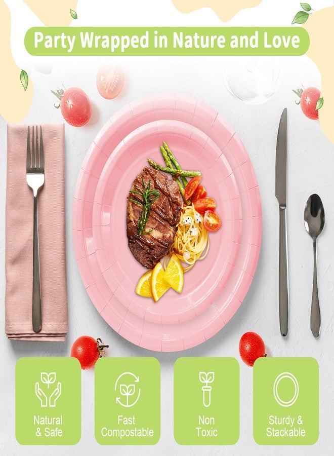 LANLISA 50 Pink Paper Plates Disposable Set Includes 25-9" & 25-7" Disposable Dessert Cake Paper Plates for Party Supplies - Image 3
