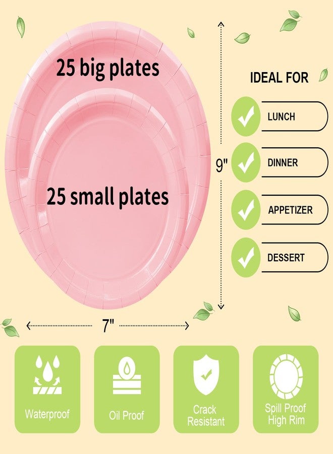 LANLISA 50 Pink Paper Plates Disposable Set Includes 25-9" & 25-7" Disposable Dessert Cake Paper Plates for Party Supplies - Image 5