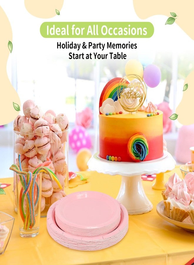 LANLISA 50 Pink Paper Plates Disposable Set Includes 25-9" & 25-7" Disposable Dessert Cake Paper Plates for Party Supplies - Image 2