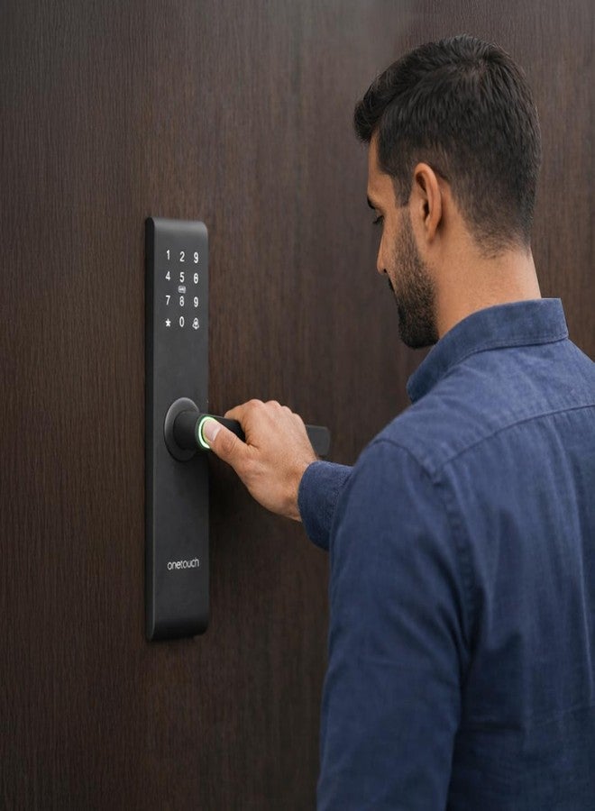 ONETOUCH OT 160 Standalone Smart Door Lock with Fingerprint, PIN, RFID & Mechanical Key | Offline Digital Door Lock for Home & Office | Free Installation | Suitable for Wooden Doors | Black - Image 2