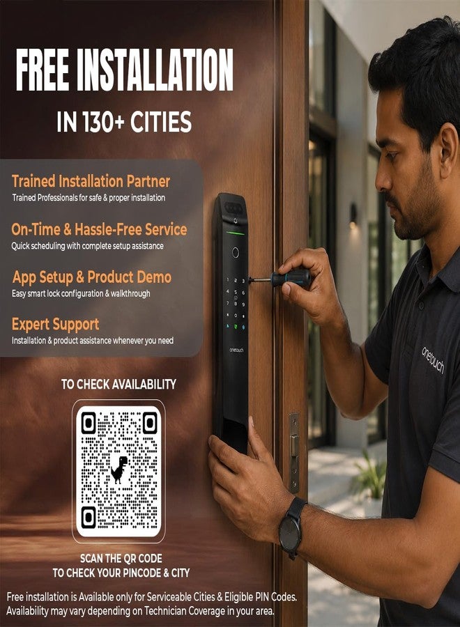 ONETOUCH OT 160 Standalone Smart Door Lock with Fingerprint, PIN, RFID & Mechanical Key | Offline Digital Door Lock for Home & Office | Free Installation | Suitable for Wooden Doors | Black - Image 3