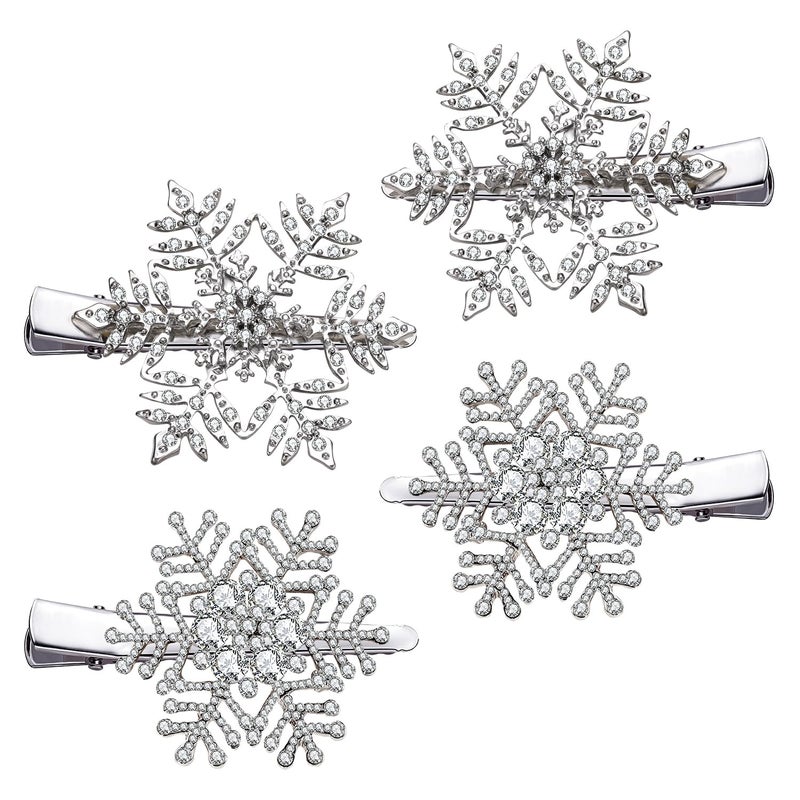 PHALIN Christmas Hair Clips for Women Xmas Snowflake Wreath Reindeer Bell Hairpins Rhinestone Holiday Hair Barrettes Festive Costume Hair Accessory Gifts Snowflake