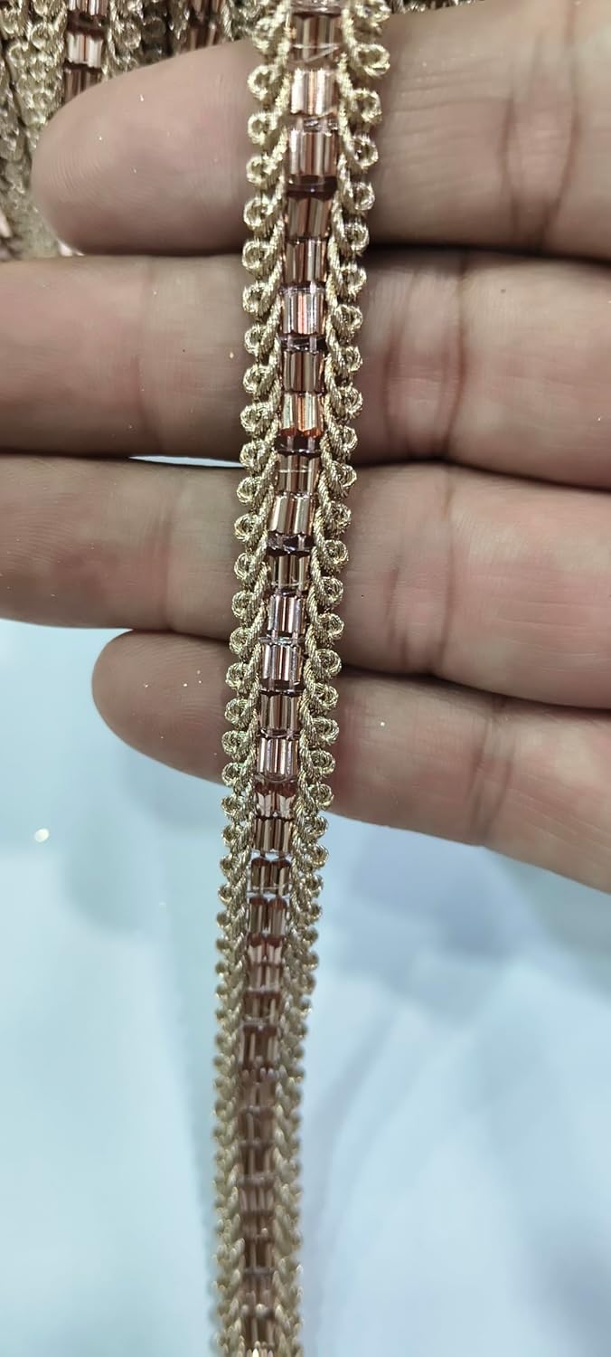 PREMDAS LACES PREMDAS LACE Net Fabric Katdana Nalki Lace for Sarees Border Finetage Pipe Lace for Dresses Sarees Lehenga Suits Blouses Dupatta Chunri and Craft 9meter Rose Gold - Image 5