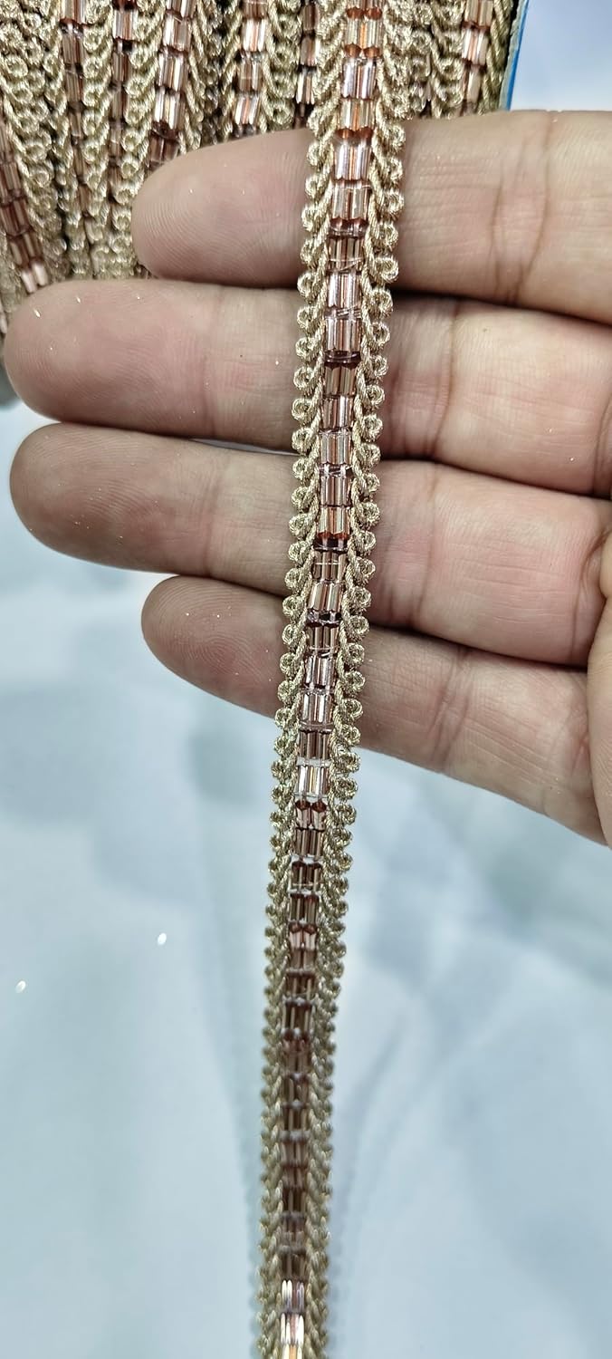 PREMDAS LACES PREMDAS LACE Net Fabric Katdana Nalki Lace for Sarees Border Finetage Pipe Lace for Dresses Sarees Lehenga Suits Blouses Dupatta Chunri and Craft 9meter Rose Gold - Image 4