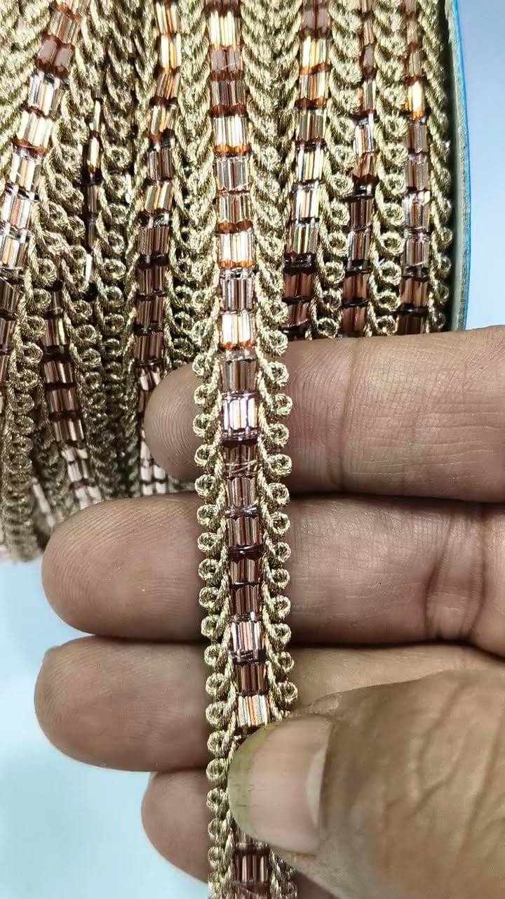PREMDAS LACES PREMDAS LACE Net Fabric Katdana Nalki Lace for Sarees Border Finetage Pipe Lace for Dresses Sarees Lehenga Suits Blouses Dupatta Chunri and Craft 9meter Rose Gold - Image 1