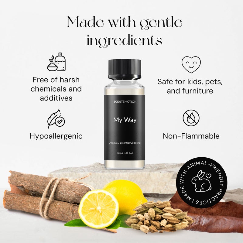 SCENTEMOTION My Way Diffuser Oil Inspired by The 1 Miami Beach Scent, Scent Diffuser Oil with Notes of Cardamom, Leather, Lemon & Iris, Aromatherapy Fragrance, Essential Oil Blend | 120ml, 4.05 fl oz - Image 3