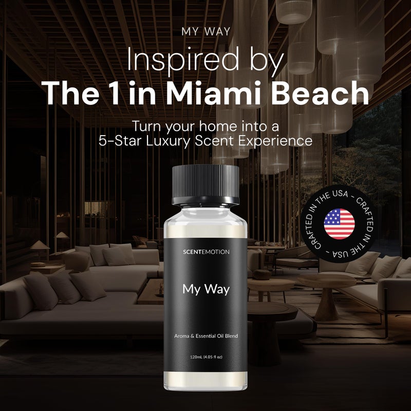 SCENTEMOTION My Way Diffuser Oil Inspired by The 1 Miami Beach Scent, Scent Diffuser Oil with Notes of Cardamom, Leather, Lemon & Iris, Aromatherapy Fragrance, Essential Oil Blend | 120ml, 4.05 fl oz - Image 2