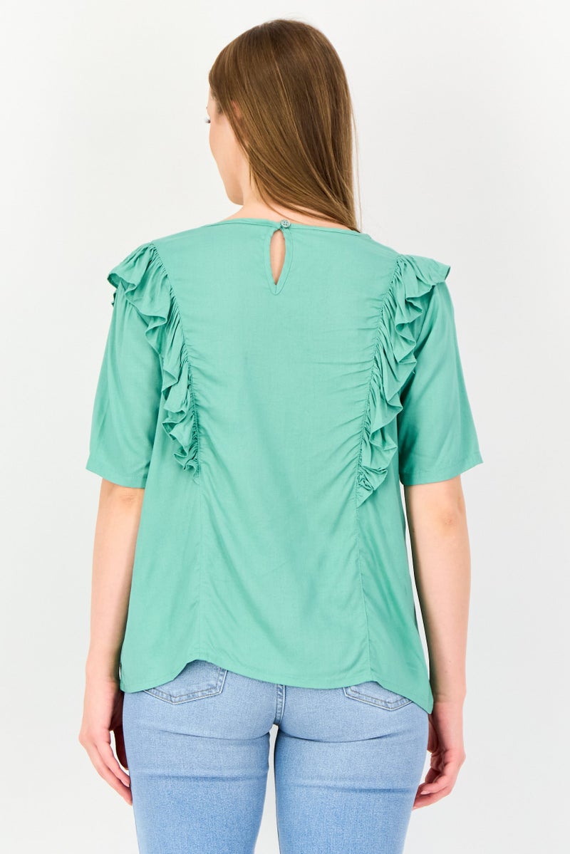 VERO MODA I Scenery by Vero Moda Women Crew Neck Short Sleeve Solid Top, Mint - Image 3