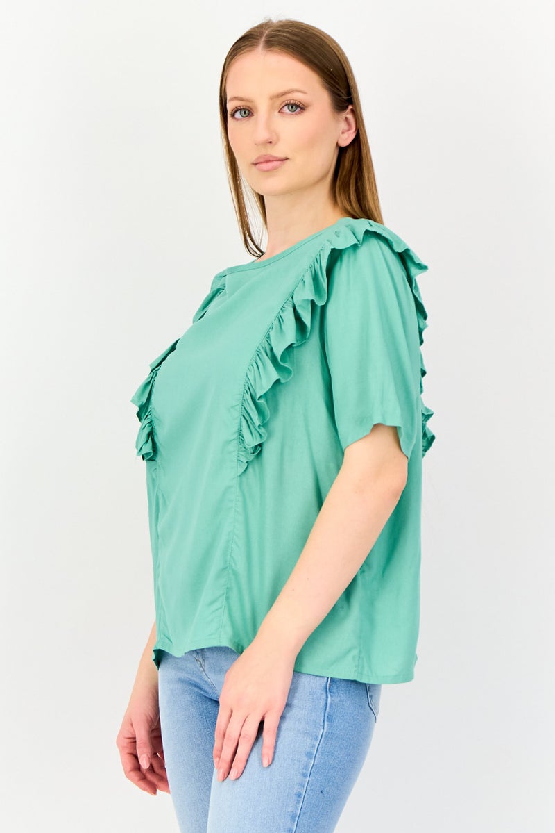 VERO MODA I Scenery by Vero Moda Women Crew Neck Short Sleeve Solid Top, Mint - Image 2