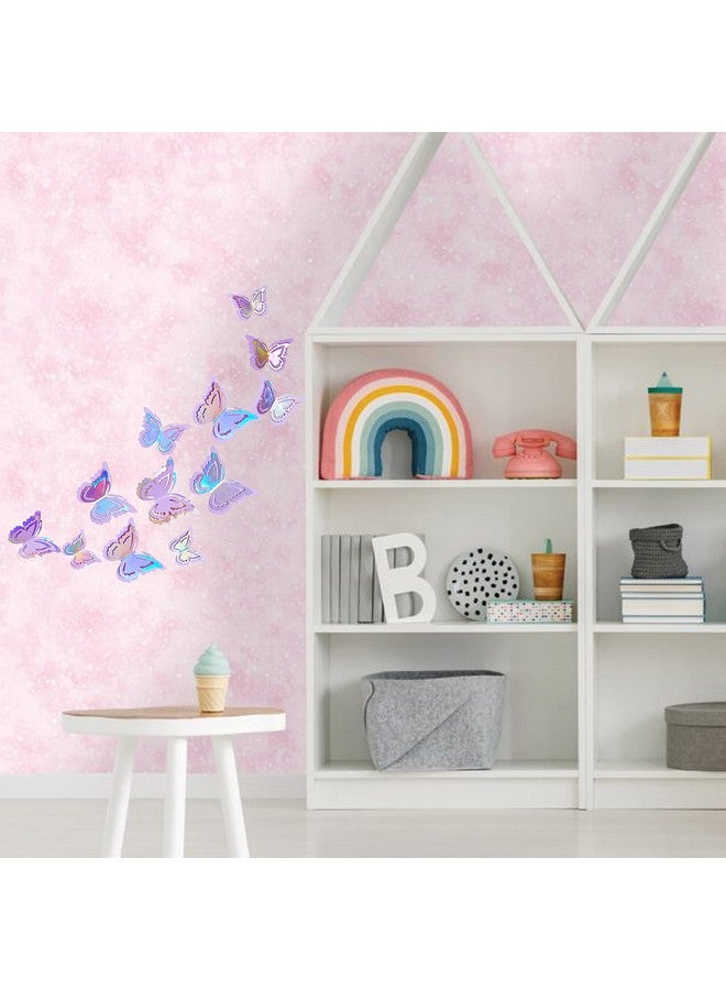 pinkblume Iridescent Purple Butterfly Decorations Stickers Lavender 3D Butterfies Wall Art Removable Wall Decals For Mermaid Pastel Home Living Room Baby Bedroom Showcase Nursery Decor (27Pcs) - Image 3