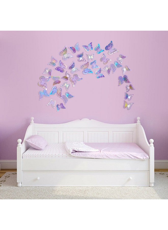 pinkblume Iridescent Purple Butterfly Decorations Stickers Lavender 3D Butterfies Wall Art Removable Wall Decals For Mermaid Pastel Home Living Room Baby Bedroom Showcase Nursery Decor (27Pcs) - Image 4