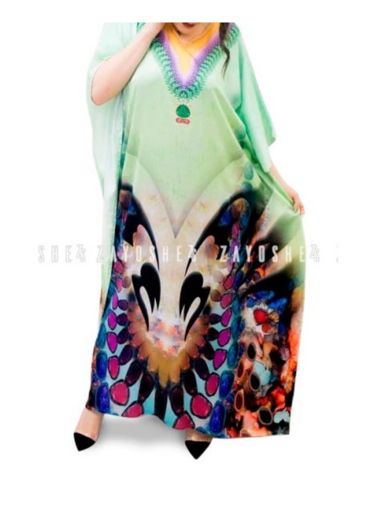 ZAYOSHE Digital Print Kaftan-Green  - Image 1