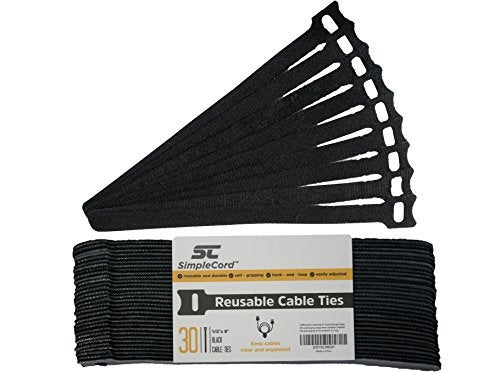 SimpleCord Cable Management Ties(30) 8" Reusable Self-Gripping Cord Straps- Organize Cables, Cords, and Wires- Simple Cord Organizer for Desks and Office (Black) - Image 3
