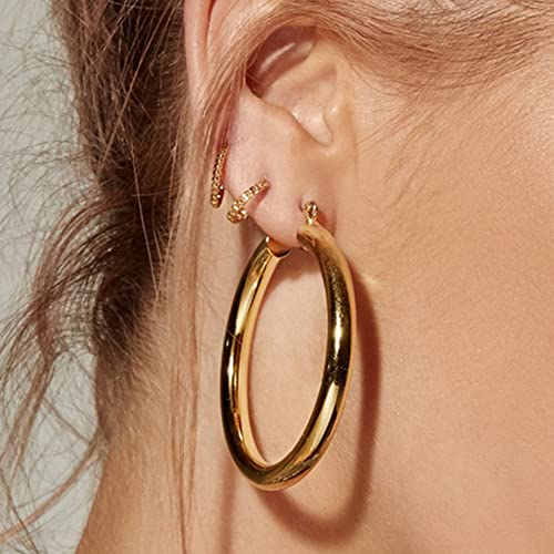 Doubnine Tube Hoop Earrings Lightweight Large Earrings Women Fashion Jewelry (chunky golden) - Image 5