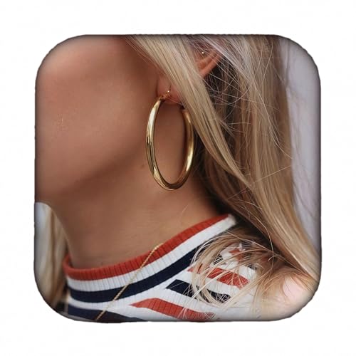 Doubnine Tube Hoop Earrings Lightweight Large Earrings Women Fashion Jewelry (chunky golden) - Image 1