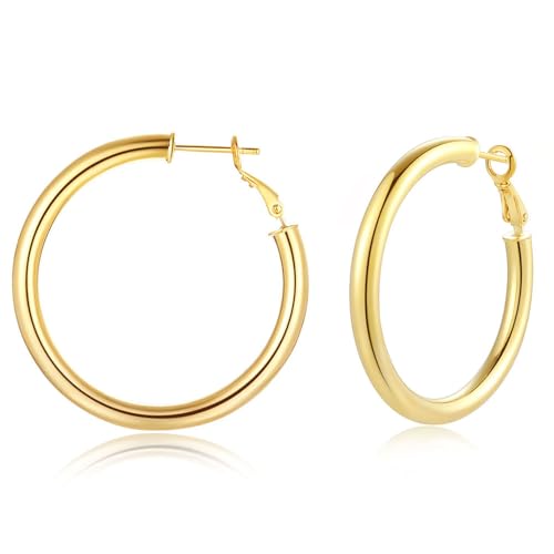 Doubnine Tube Hoop Earrings Lightweight Large Earrings Women Fashion Jewelry (chunky golden) - Image 3