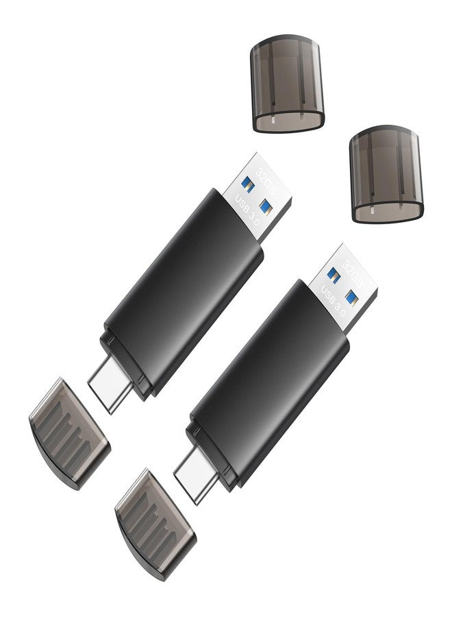JOIOT 32GB USB C Flash Drive 2-in-1 Type-C + USB-A Portable 60MB/s Read & 15MB/s Write Speed for Smartphone Tablet Computer Mac iPhone 15/15 Pro/15 Pro Max (2 Pack) Black - Image 1