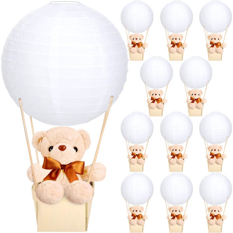 Baquler 12 Sets Baby Shower Hot Air Balloon Table Centerpieces DIY Paper Lanterns Stuffed Plush Bear Wooden Baskets for Wedding Birthday Gender Reveal Beige WhiteSolid Style - Image 3