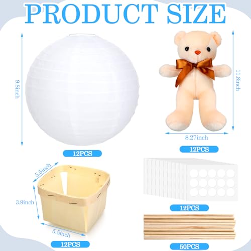 Baquler 12 Sets Baby Shower Hot Air Balloon Table Centerpieces DIY Paper Lanterns Stuffed Plush Bear Wooden Baskets for Wedding Birthday Gender Reveal Beige WhiteSolid Style - Image 5