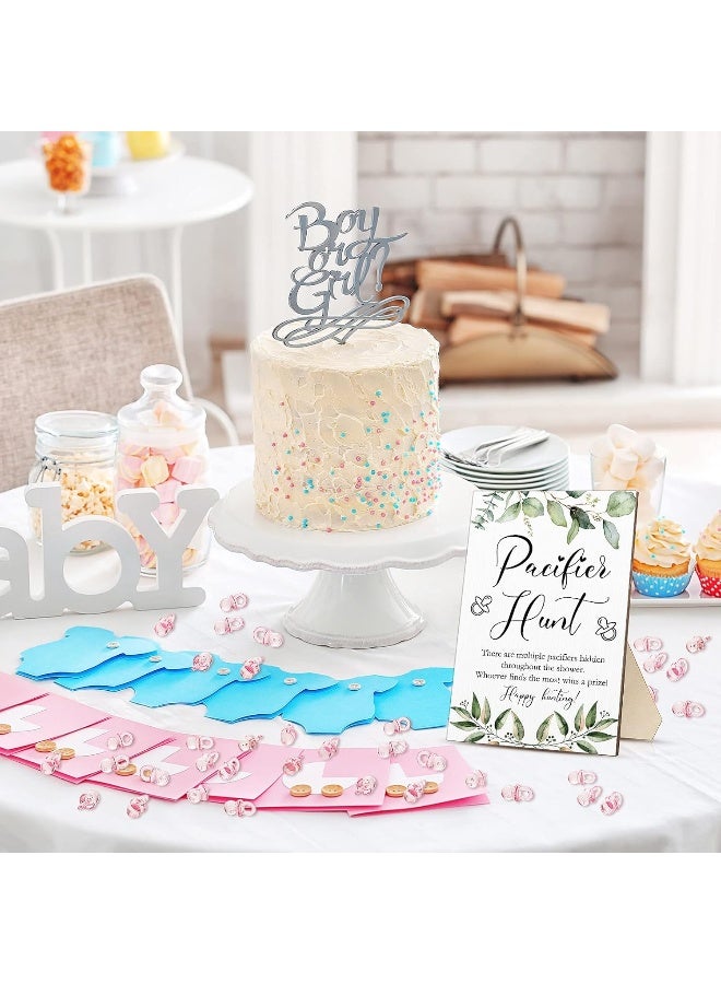 Roowest 51 Pcs Pacifier Hunt Baby Shower Games Include Wooden Hunt Sign and 50 Acrylic Mini Plastic Pacifiers for Baby Shower Game Decoration Gift Sets Gender Reveal Party Supplies - Image 5