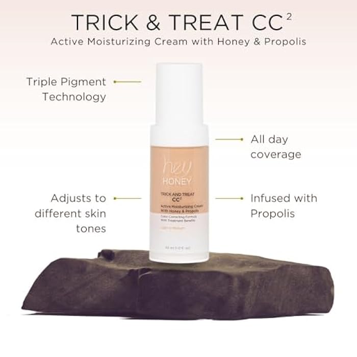 Hey Honey Trick and Treat CC Cream SPF 46 | Active Moisturizing Color Correcting Cream with Honey & Propolis | Best Cover For Rosacea, Skin Redness & Mature Skin | Cruelty-Free | 1 oz (Light-Medium) - Image 4