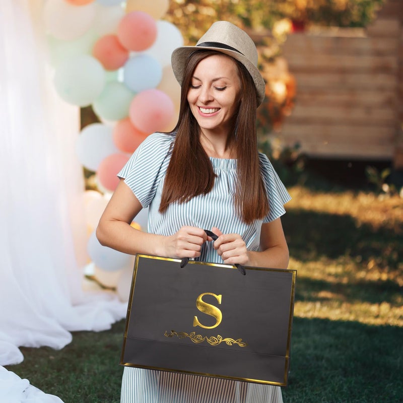 momoake Alphabet Birthday Gift Bag with Card and Tissue Paper for Men Women, 13" Large Black Gold Personalized Bridal Party Gift Paper Bag for Gifts Wrapping - (Letter A) - Image 4