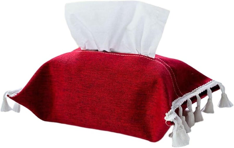 غطاء صندوق المناديل من القماش الأحمر أنيق ومتين ومحمول لتزيين المنزل والمكتب - Image 2