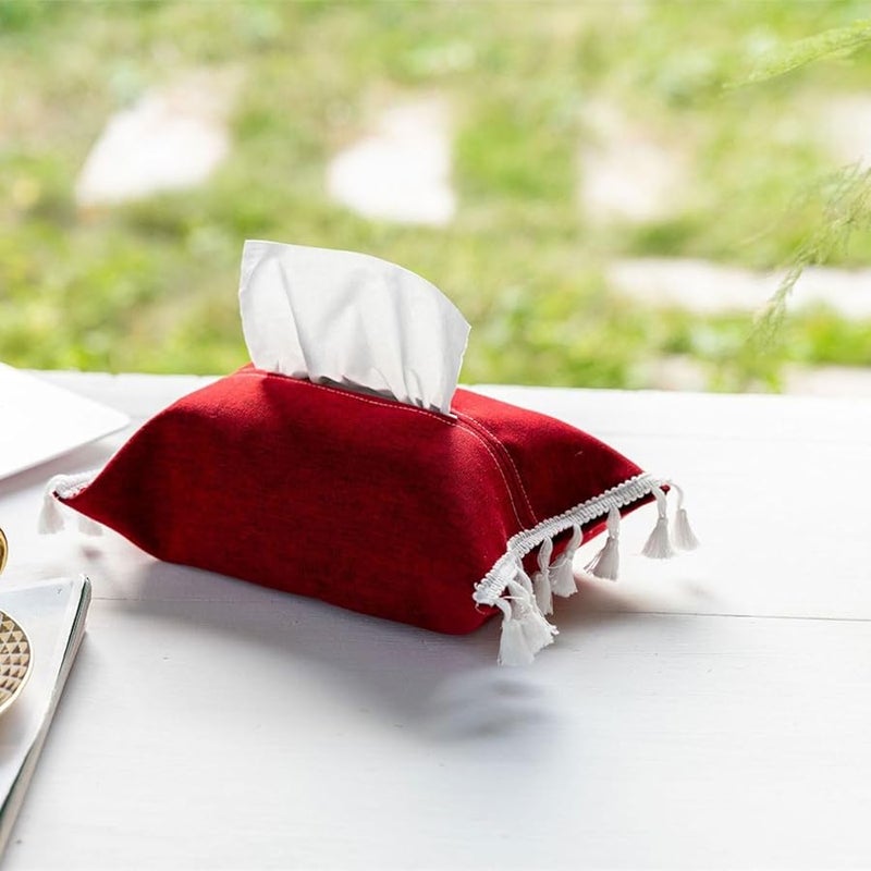 غطاء صندوق المناديل من القماش الأحمر أنيق ومتين ومحمول لتزيين المنزل والمكتب - Image 4