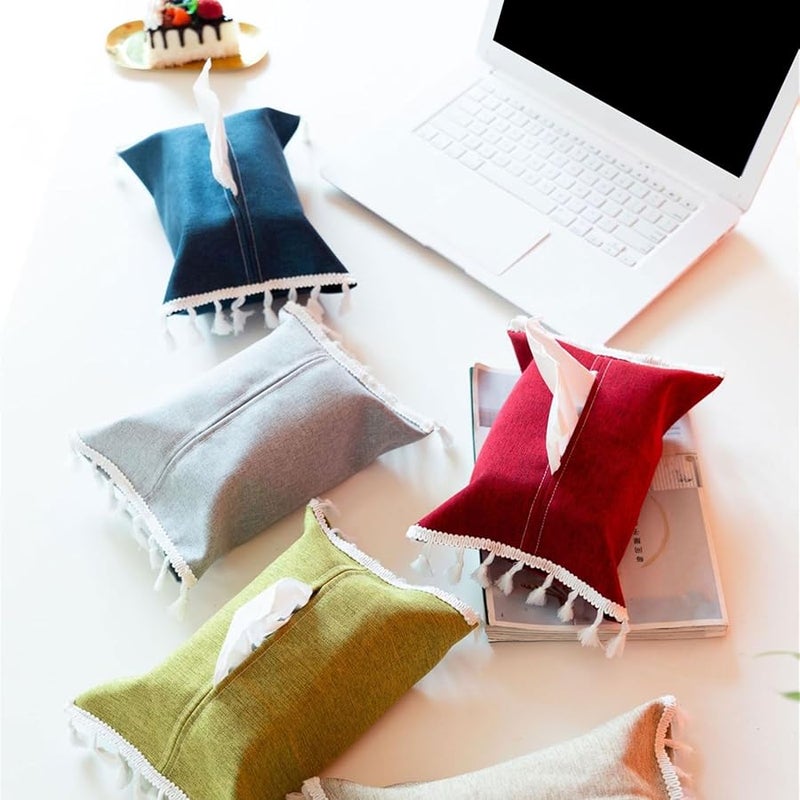 غطاء صندوق المناديل من القماش الأحمر أنيق ومتين ومحمول لتزيين المنزل والمكتب - Image 5