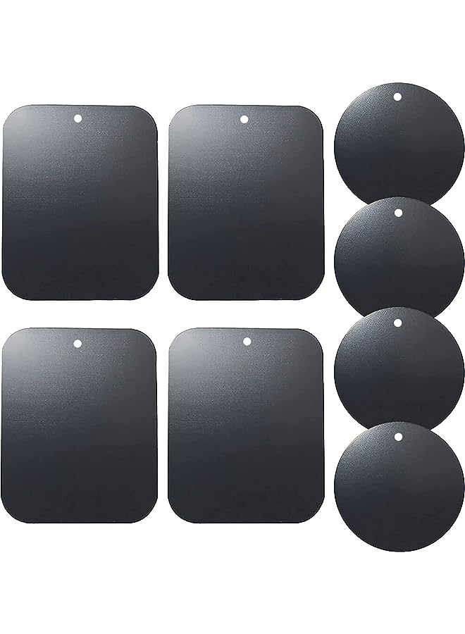 SHOWAY Replacement Metal Plates Set (8 Pack) for Magnetic Car Phone Holders, Wall, Air Vent Mounts, Cases, Magnets. Kit of 4 Black Round and 4 Rectangular Iron Discs. 3M Adhesive Backing. - Image 1