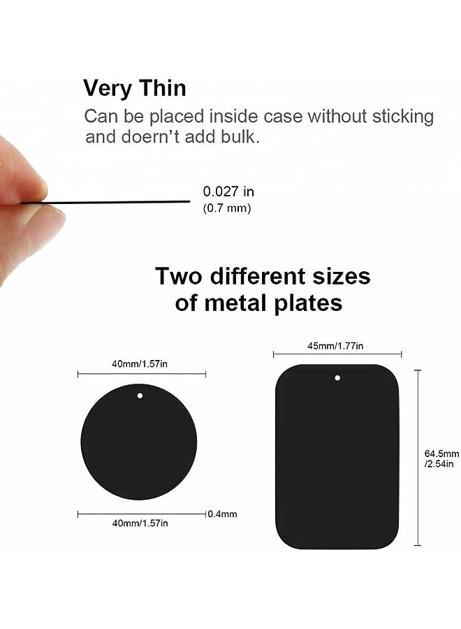 SHOWAY Replacement Metal Plates Set (8 Pack) for Magnetic Car Phone Holders, Wall, Air Vent Mounts, Cases, Magnets. Kit of 4 Black Round and 4 Rectangular Iron Discs. 3M Adhesive Backing. - Image 2
