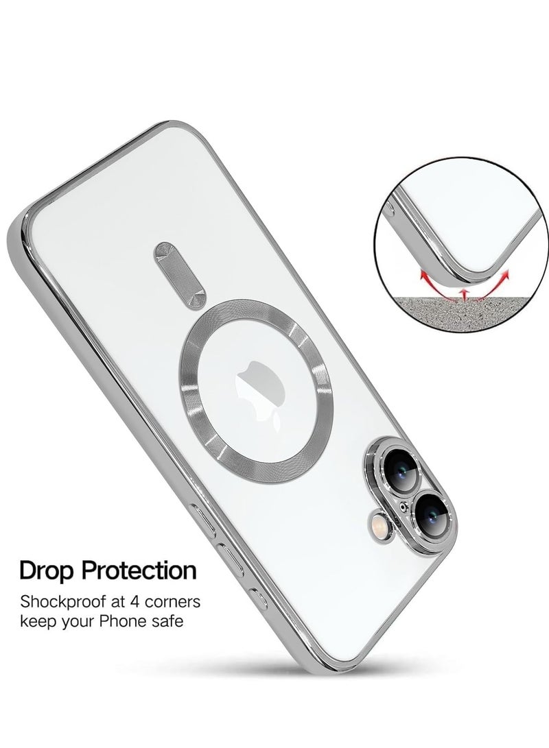 JAJEEK "iPhone 16 Plus Magnetic Case with Built-in Camera Lens Protector – MagSafe Compatible, Soft TPU Shockproof Slim Clear Cover for Men & Women (Silver)" - Image 4